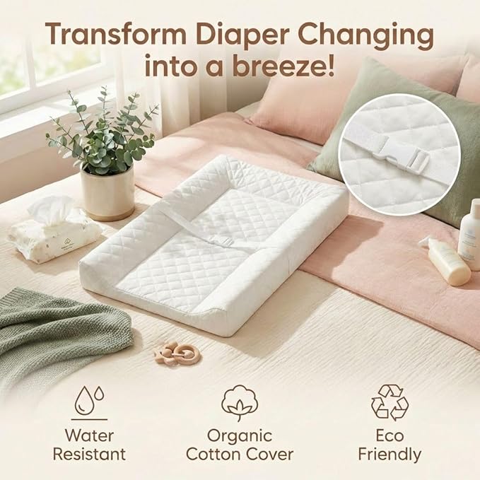 Contoured Baby Changing Pad ??Waterproof & Breathable Diaper Changing Pad | Removable Washable Cover, Non-Slip Base & Safety Strap | Standard Size for Dresser & Changing Table Pads
