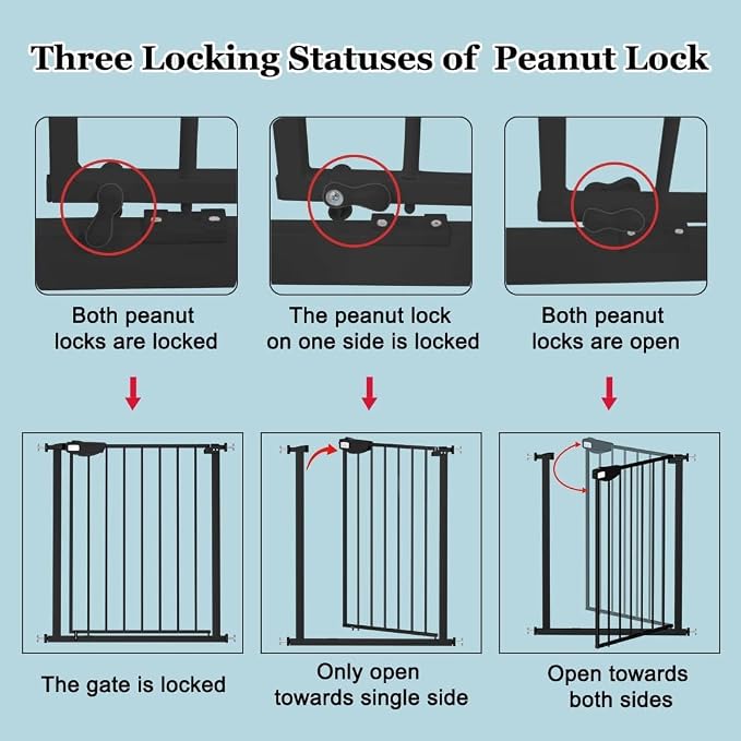 WAOWAO Triple Lock 77.17-84.65" Baby Gate Extra Wide Pressure Mounted Walk Through Swing Auto Close Safety Black Metal Dog Pet Puppy for Stairs,Doorways,Kitchen