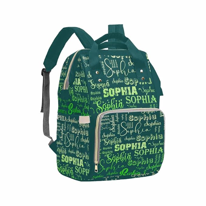 InterestPrint Custom Name Diaper Bag Personalized Dark Green Gradient Logo Text Nappy Bags Customized Signature Diapering Bag Casual Daypack Travel Backpack Shoulder Bag for Hiking Camping Work