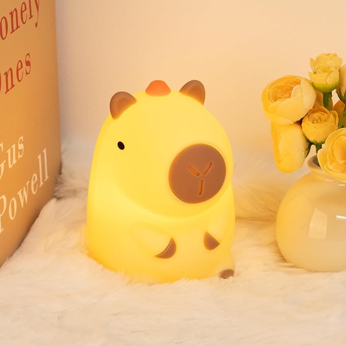 Night Light for Kids, Rechargeable Dimmable Silicone LED Nightlight, Baby Nursery Night Lamp, Touch Squishy Lamp, Cute Gifts for Girls, Boys, Toddler Room Decor, Capybara
