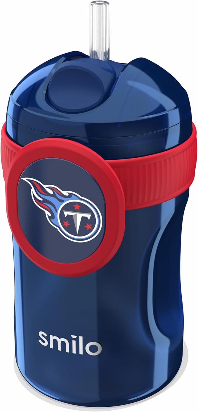 Smilo Straw Cup - Tennessee Titans Officially Licensed NFL Sippy Cup - Baby and Toddler Cup with Weighted Silicone Straw and 8.5 oz Capacity - BPA-Free