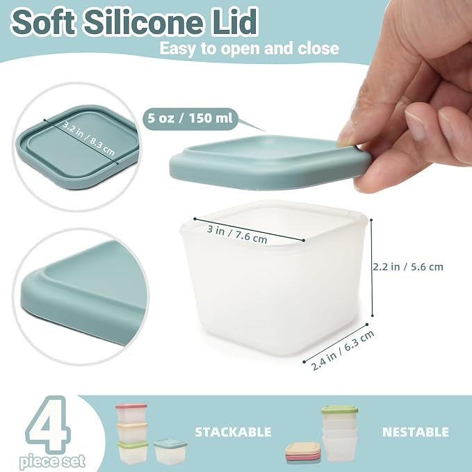 Silicone Food Storage Containers with Lids 5 oz Reusable Small Snack Containers Bento Lunch Snack Pots for Adults & Kids Meal Prep Containers BPA Free 4 Pack Microwavable