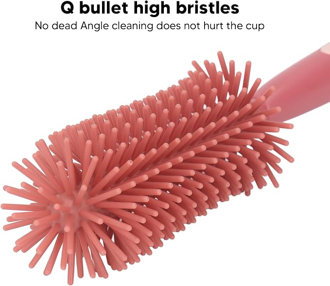 Kids Bottle Brush Set, 360 Degree Rotation Silicone Odorless Bottle Brush Cleaner for Cup (Red)