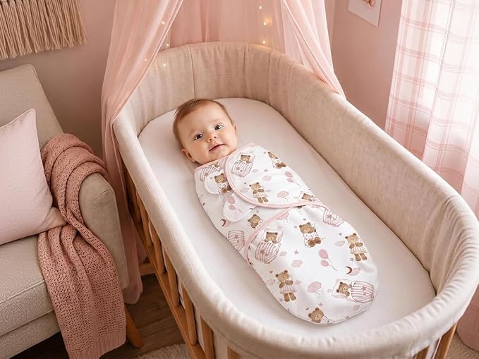 GLLQUEN BABY Swaddles for Newborns Organic Cotton, Soft Baby Girl Swaddles 0-3 Months, Womb-Like Sleep Sack Wrap Nursery Swaddling Blankets Pink Bear