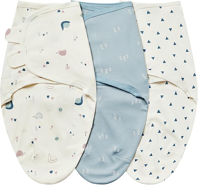 insular Baby Swaddle Wrap, Swaddle Blanket for Newborn and Infant, Adjustable Swaddling Set for Boy and Girl, Soft Cotton Baby Sleep Sack 3 Pack, Snail&Hedgehog, Small(0-3 Month)