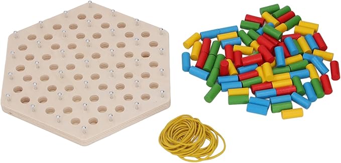 Zunate Wooden Pegboard Game, Early Learning Puzzle Board with Elastic Band and Chain Mechanism for Cognitive Development and Strategic Thinking Skill Building