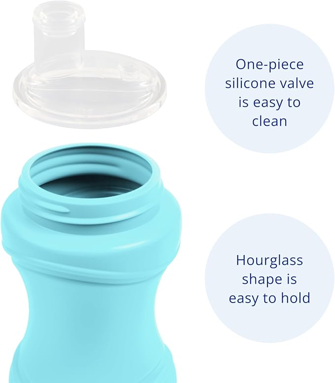 Re-Play Transition Sippy Cups for 1 Year-Old - Medical Grade Silicone Soft Spout & Travel Lid, Easy to Hold Hourglass Shape, Made in USA - 8 Oz. - Set of 2 - Ice Blue/Sage