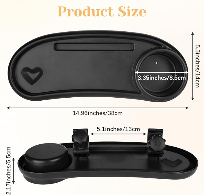 Stroller Snack Tray,Adjustable Snack Tray for Stroller with Cup Holder and Phone Holder,Enlarged Thickened Accessories, Non-slip Handle Clip Suitable for Round Tube Flat Tube Handrails