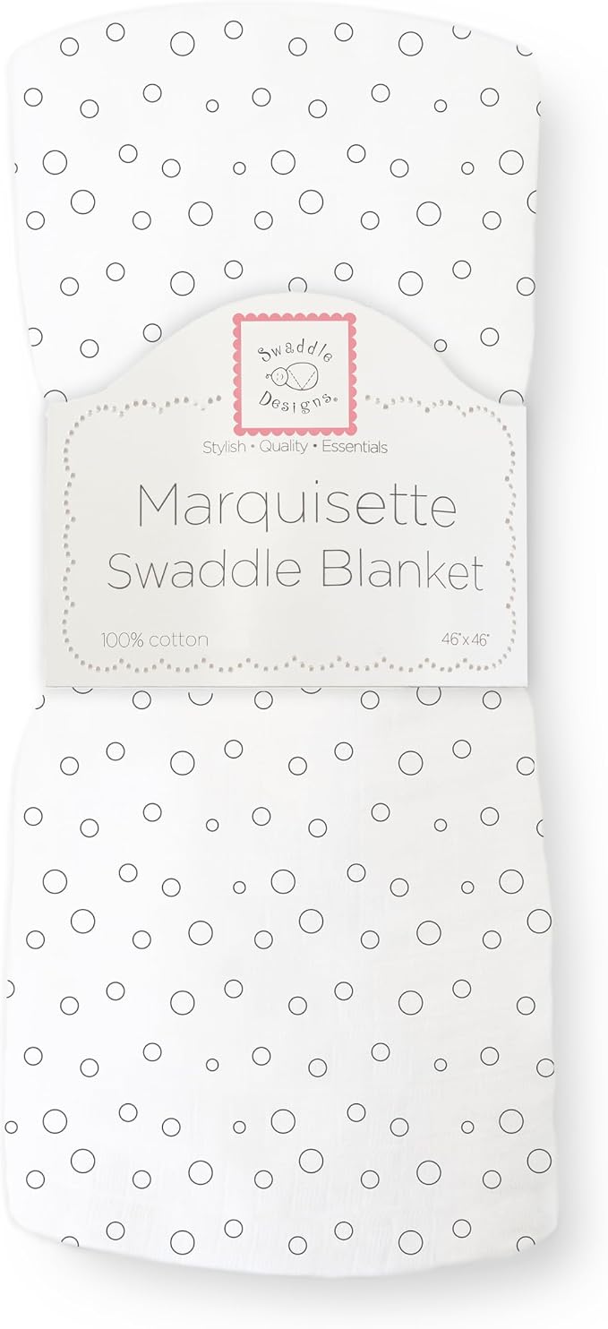 SwaddleDesigns Marquisette Receiving Swaddle Blanket for Baby Boys & Girls, Soft Premium Cotton Muslin, Best Shower Gift, Soft Black Bubble Dots