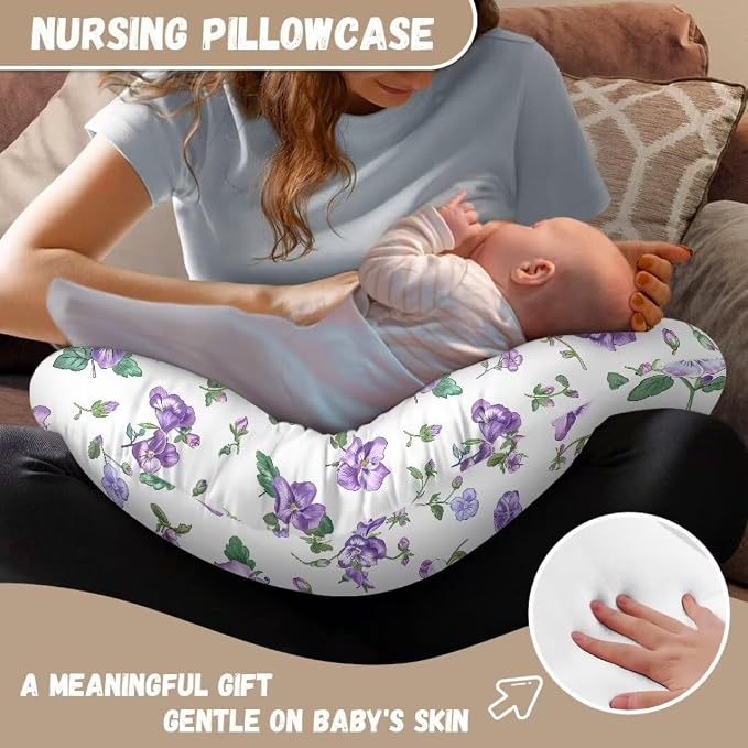 Purple Floral Nursing Pillow Covers for Breastfeeding Comfortable and Breathable Nursing Pillow Cover Pillow Slipcover for Baby Girls Fits Infant Nursing Pillow Case