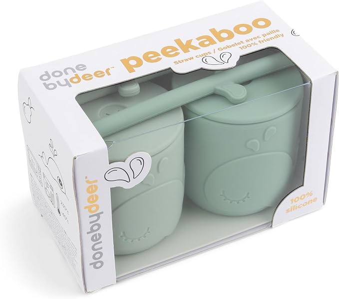 Done by Deer Peekaboo Straw Cup 2-Pack Wally Green – Toddler Cups with Straws – Spill-Proof, Easy-to-Clean, and Shatterproof