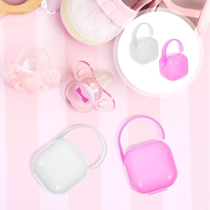 Vaguelly 2pcs Portable Case Pacifier Holder Storage Box Pp Material Travel Pacifier Container with Dustproof Cover White Pink