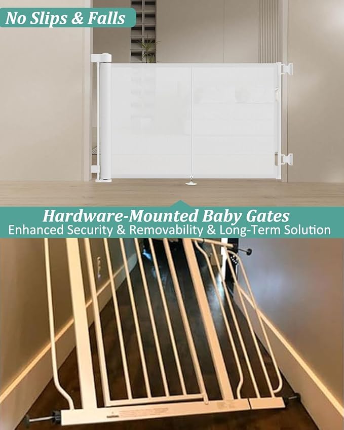 Miumoon 50 inch Retractable Baby Gates 42 inch Tall, Retractable Gate with Reinforced Strip Design to Prevent Crawling Through, Retractable Dog Gate for Stairs, Doorways, Hallways