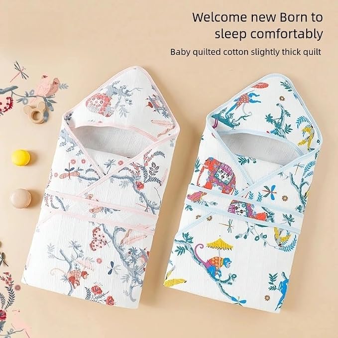 gb Baby Cotton Quilt, 80x80cm Baby Wrap Blanket Quilted Swaddle Multi‑Use Newborn Blanket, Skin-Friendly Comfortable for Babies 0-1 Years, Pink&White