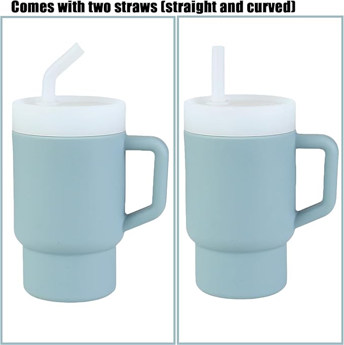 PandaEar Kids Tumbler Silicone Toddler Cup with Straw and Handle, 9.5oz Spill-Proof Training Cup for Baby, BPA-Free, Easy to Clean -Blue (Blue)