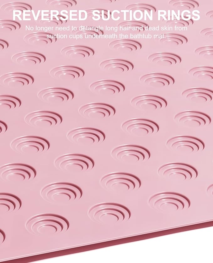 OTHWAY No Suction Cup Bath Mat: 39x16inch Extra Long Bathmat?‚Perfect for Refinished Bathtub Mat?‚Made of Nature Rubber?‚a Blessing for The Elderly and Children (Pink)