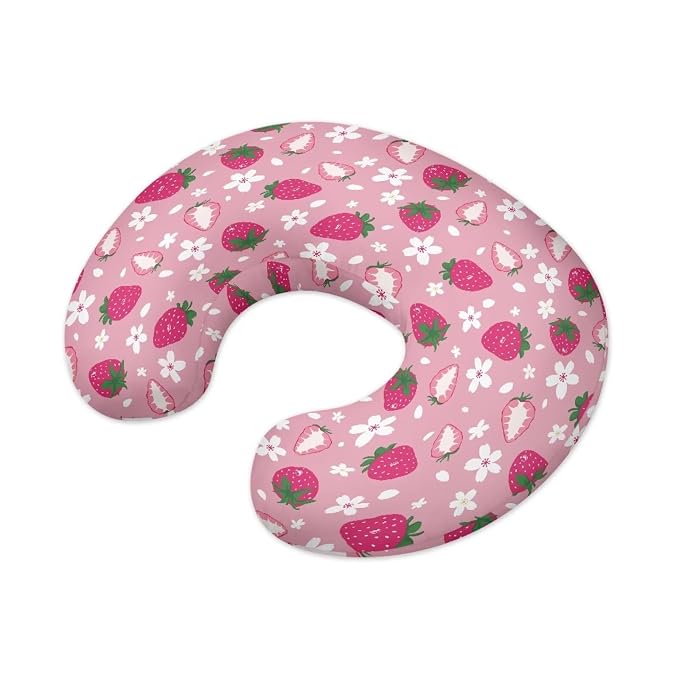 Strawberry Breastfeeding Pillow Cover with Hidden Zipper for Newborn Skin-Friendly Comfortable Baby Nursing Replacement Pillowcase for Home Sofa Car Decor