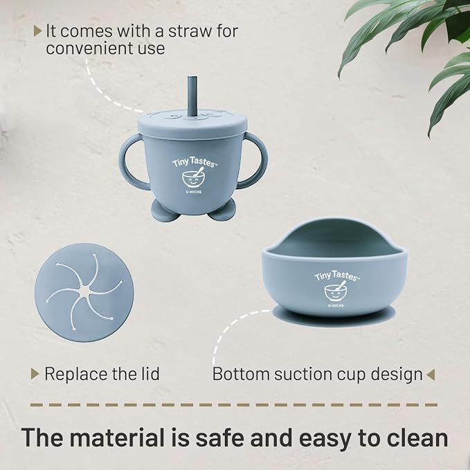 10-Piece Silicone Baby Feeding Set – BPA-Free, Spill-Proof Suction Plate, Bowl, Bib, Snack Cup & Utensils | Dishwasher Safe, Baby Gift Ready (Blue)
