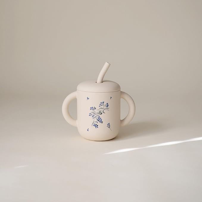 mushie 100% Silicone Training Cup & Straw for Toddlers | 6 Months+ (Lilac Flowers)
