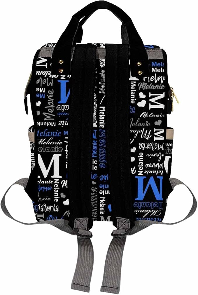 Artsadd Personalized Nappy Bag Large Capacity Baby Diaper Bags, Blue And Black Daypack Custom Monogrammed Diaper Backpack for Daughter Granddaughter Gifts
