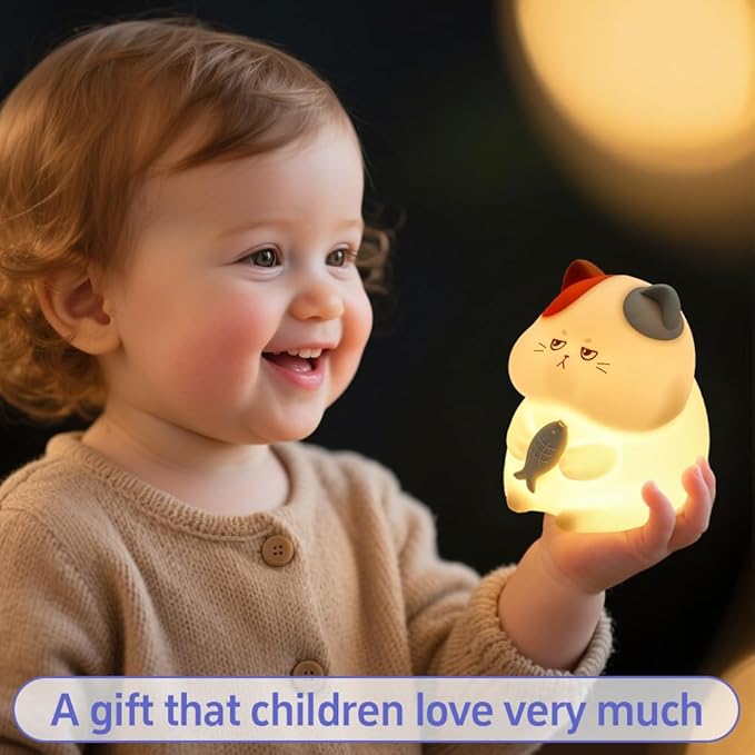 Cat Night Light for Kids, Squishy Silicone Cat Night Lamp, 7 Colors 3 Dimmable LED Night Light Nursery Decor, Toddler Night Lights for Bedroom, Rechargeable Nightlight Room Decor, Gifts for Girls Boys