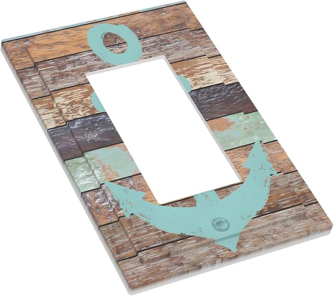 Timeworn Marine Weathered Wood Rustic Nautical Anchor Decorative Outlet Covers 1 Gang Single Rocker Light Switch Cover Plate Wall Plates GFCI Faceplate for Farmhouse Home Decor