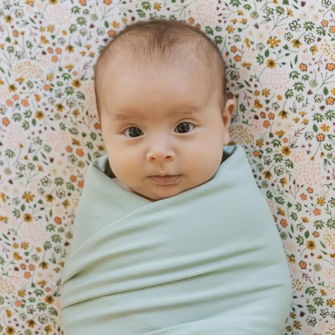 Little Unicorn Large Stretch Knit Swaddle Blanket 2 Pack| Super Soft with Optimal Stretch for swaddling | Giftable Set (Frost Green)