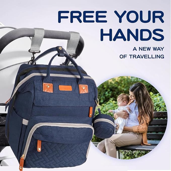 Diaper Bag With Changing Pad, Travel Waterproof Bagpack Diaper Bag For Mom Dad With USB Charging Port, Large Capacity & Multifunctional With Insulated Pacifier Case -Dark Blue