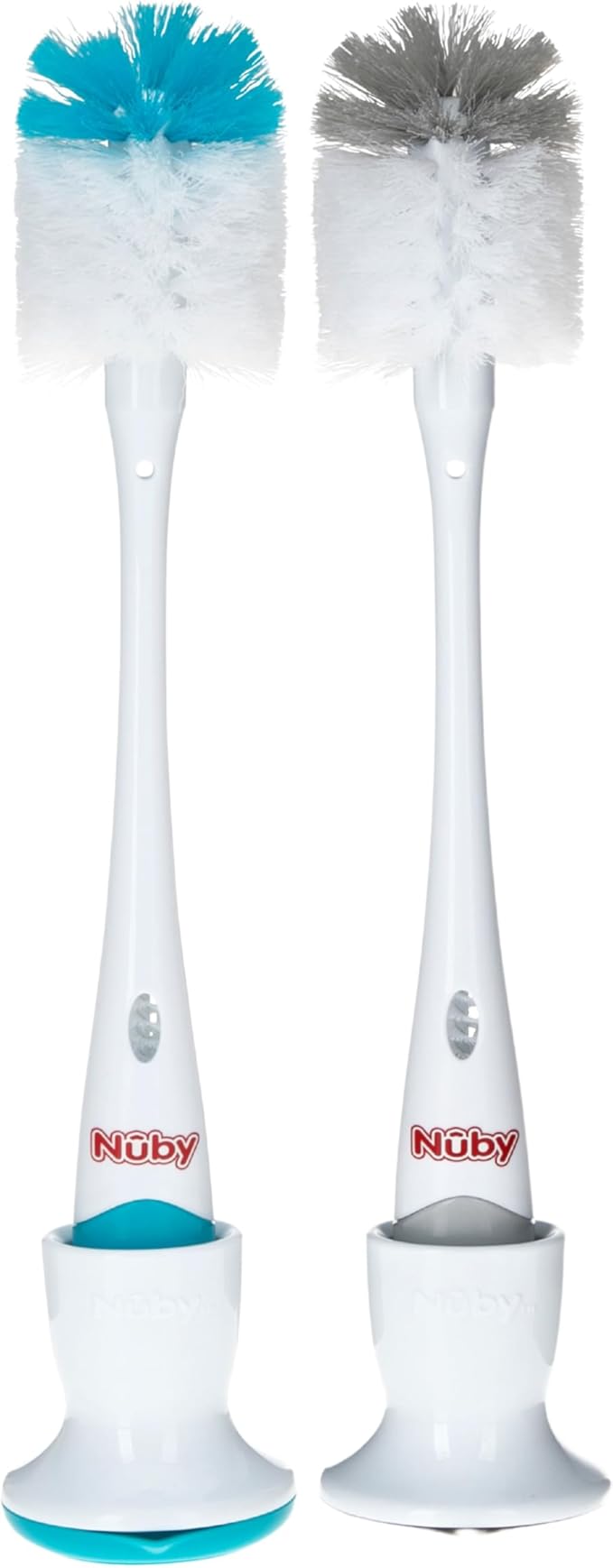 Nuby Bottle and Nipple Brush with Soft Bristles | 2 Pack: Blue & Grey or Pink & Lime | Accessory Cleaning Brush and Drying Stand