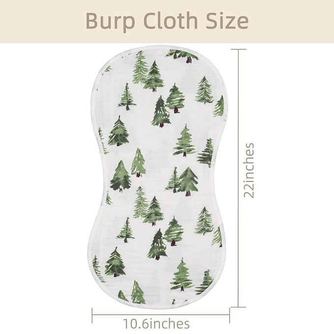 LifeTree Muslin Baby Burp Cloths - Soft 2 Pack Viscose from Bamboo Cotton Large 22'' by 10.6'' Absorbent Milk Spit Up Rags - Burping Cloths for Newborn, Girls Boys, Woodland Animals & Pine Tree