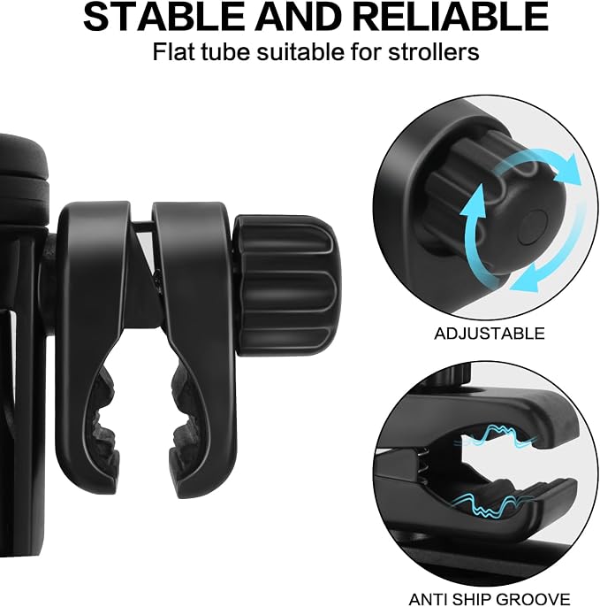 Universal Stroller Cup Holder, 360° Rotation cupholder for Stroller, 2-in-1 Prams Cup Holder with Mega Strength Adjustable Clamp, Fits Most Cups