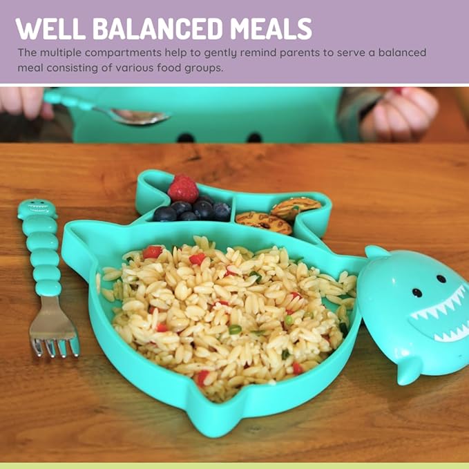 melii Divided Silicone Suction Plate for Babies and Toddlers ??100% BPA-Free, Dishwasher, Microwave Safe, Non-Toxic Baby Feeding Plate - Fits Most High Chairs, Age 6 Months - (Shark)