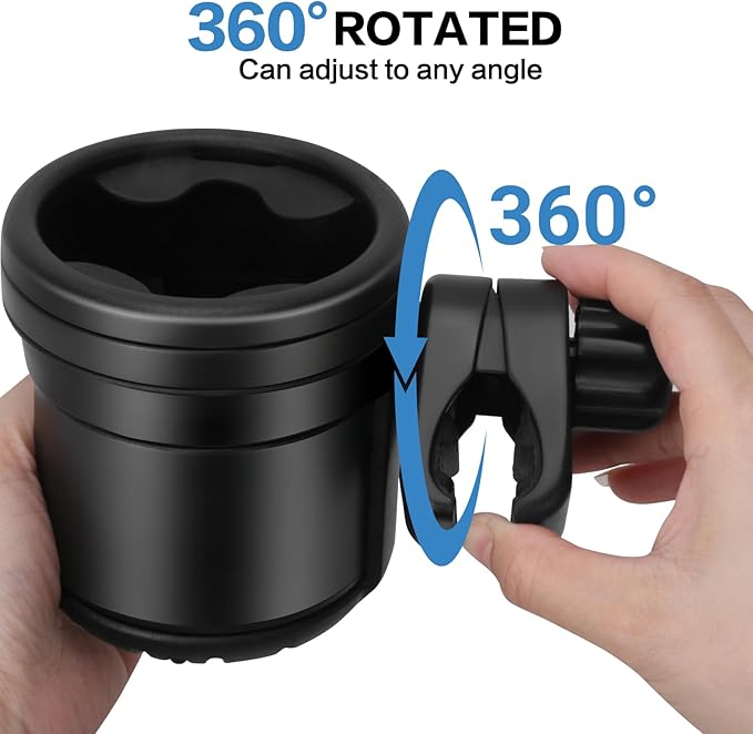 Universal Stroller Cup Holder, 360° Rotation cupholder for Stroller, 2-in-1 Prams Cup Holder with Mega Strength Adjustable Clamp, Fits Most Cups