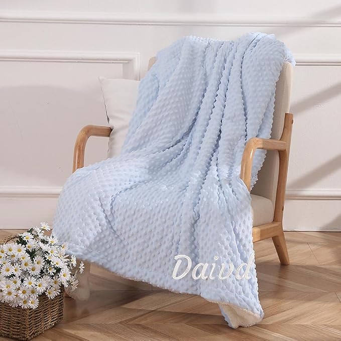 Baby Bean Plush Blanket Personalized Name Double Layer Thickened Lamb Fleece Sofa Cotton Blanket Custom Embroidered Baby Blanket (Blue,70x100cm)