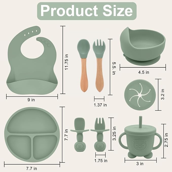 Personalized Silicone Baby Feeding Set with Engraved Name - Custom Baby Bib, Suction Plate, Bowl and Spoon - Silicone Weaning Set - Ideal First Birthday