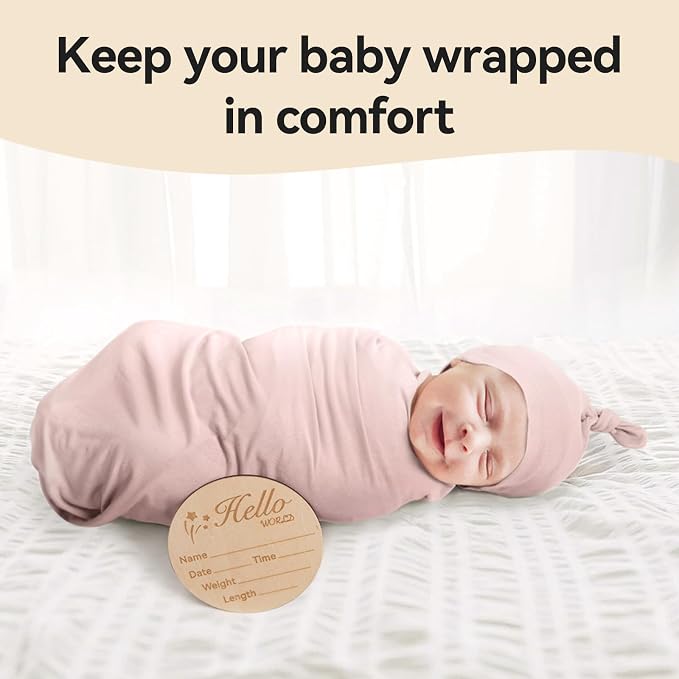 BubblePanda Rayon Made from Bamboo Baby Swaddle Blanket,2 Pack Soft & Breathable Receiving Blankets for Infant Newborn, Swaddle Wrap for Babies Girl and Boy, 47 x 47 Inch, (Blush & Oat)