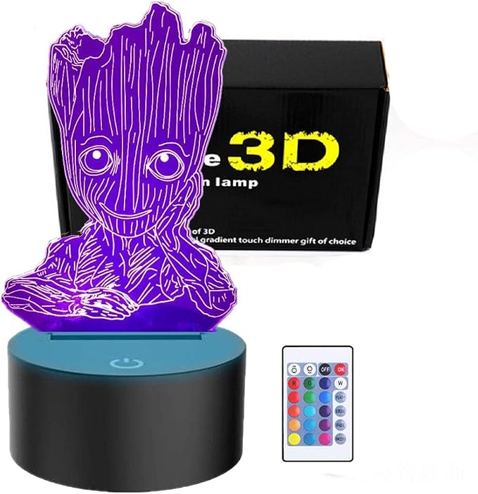 Groot 3D Night Light,Kids 7 Color Touching Decor Table Light,Optical Illusion 16 Colors Change with Remote Control Birthday Gifts for Baby Amazing Light (A 16 Color with RF)