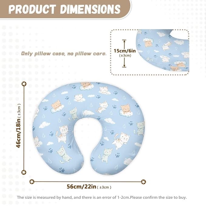 Cloudy Cat Nursing Pillowcase with Concealed Zip Washable Soft and Gentle on Baby's Skin Suitable for Breastfeeding and Bottle Feeding Easy to Clean（Pillowcase Only）