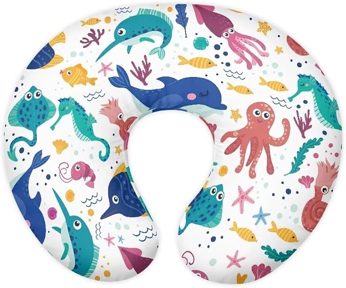 Nursing Pillow Cover for Baby Girl, Nursing Essentials for Bottle and Breastfeeding, Nursing Pillows Covers, Marine Animals