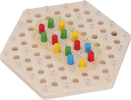 Zunate Wooden Pegboard Game, Early Learning Puzzle Board with Elastic Band and Chain Mechanism for Cognitive Development and Strategic Thinking Skill Building