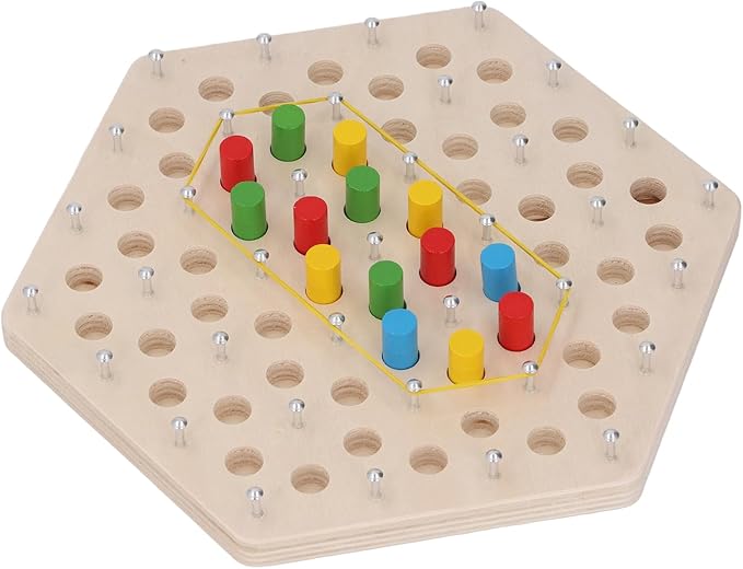 Zunate Wooden Pegboard Game, Early Learning Puzzle Board with Elastic Band and Chain Mechanism for Cognitive Development and Strategic Thinking Skill Building