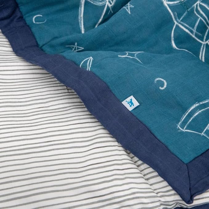 Little Unicorn Muslin Comforter Blanket | Soft & Breathable Muslin Fabric | 36"x50" | 100% Cotton | Crib & Toddler Bed Blanket (Blast Off)