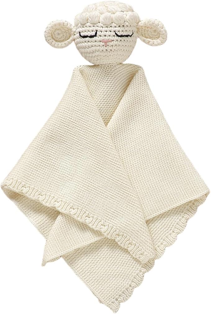 Neiwech Sheep Snuggle Loveys for Babies Cotton Baby Security Blanket for Newborn Infant Boys Girls White