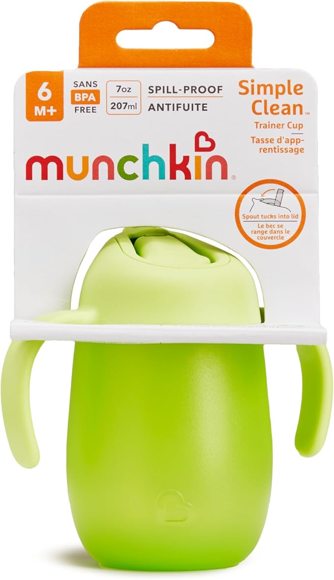 Munchkin Simple Clean Trainer Sippy Cup with Handles, 6+ Months, 7 Ounce, Blue/Green