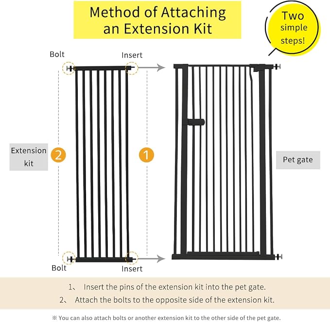 Lumizone Extra Tall Cat Gate Extension Kit 61.02" High Pressure Mounted 16.73" Extra Wide 1.37" Gap No Drilling Tall Pet Gate for Dogs (Black, 61.02" H x 16.73" W, Extension)