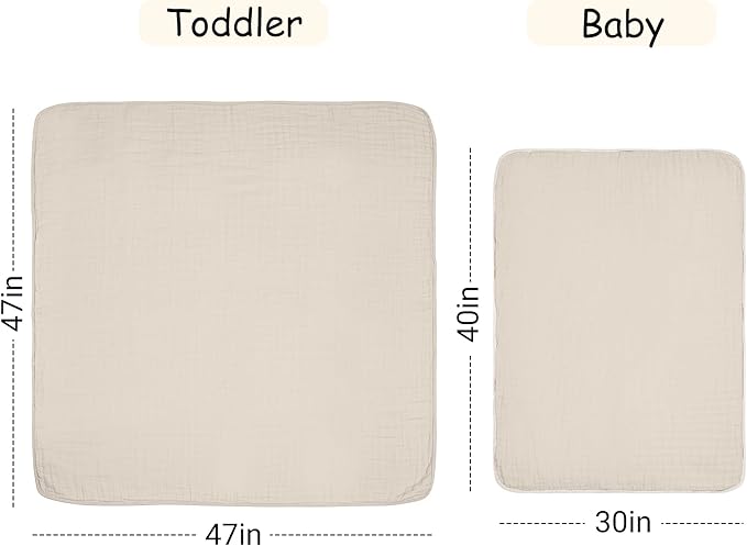 ZPECC Muslin Toddler Blanket Thicker, 47x47 Organic Cotton Kids Quilt Hypoallergenic for Baby Essentials Crib Stroller Daycare Cot, Beige