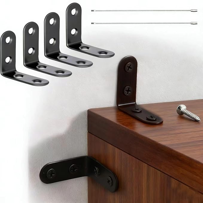 Furniture Anchors Securing 400lbs,Wall Anchor Earthquake Straps Prevent Baby Pet from Falling Furniture (Black, 1.6 in)