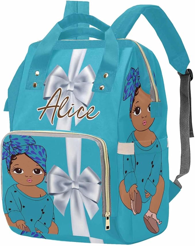 M YESCUSTOM Customized Diaper Backpack for Women Men Custom Blue Nappy Mommy Bags with Name Personalized Nursing Bag New Born Gift for Mother, Friends, Dad Blue Backpack Work Travel and Holiday