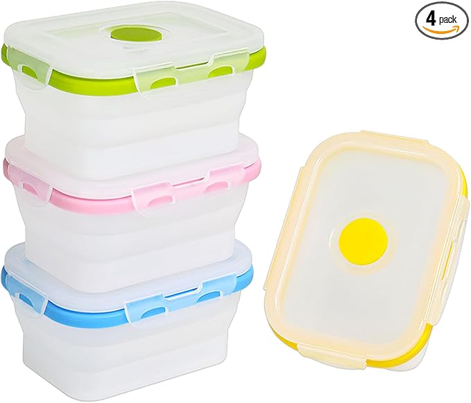 Collapsible Small Silicone Food Storage Container(12 Oz) 4 Pack, Silicone Storage Containers for Snack, Fruit, Stackable, Space Saving