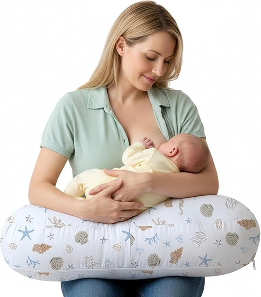 Little Grape Land Nursing Pillow for Breastfeeding, Ergonomic Feeding Pillow with Removable Cover, Baby Feeding Pillow with Hidden Zipper Guard and Supportive Breathable Filling, Shell, Original